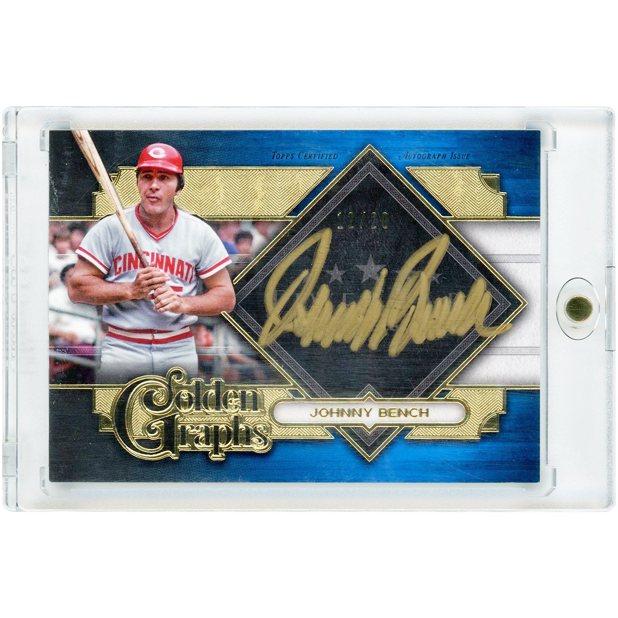 Johnny Bench Cincinnati Reds Autographed 2022 Topps Five Star Golden Graphs Gold Ink #GG-JB #12/20 Card
