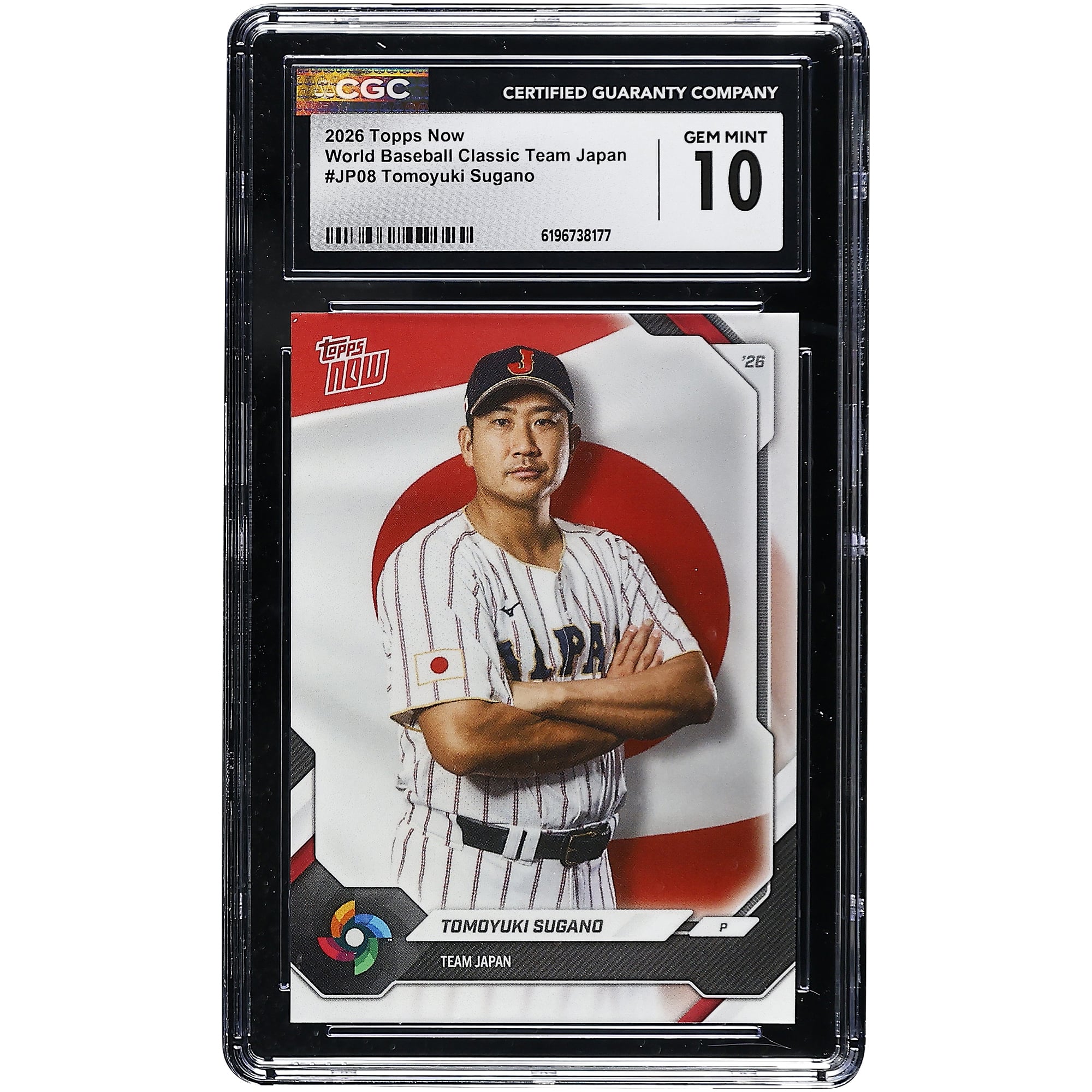 Tomoyuki Sugano Japan Baseball 2026 Topps Now World Baseball Classic Team Japan #JP08 CGC Authenticated GEM MINT 10 Card. rookie card picture