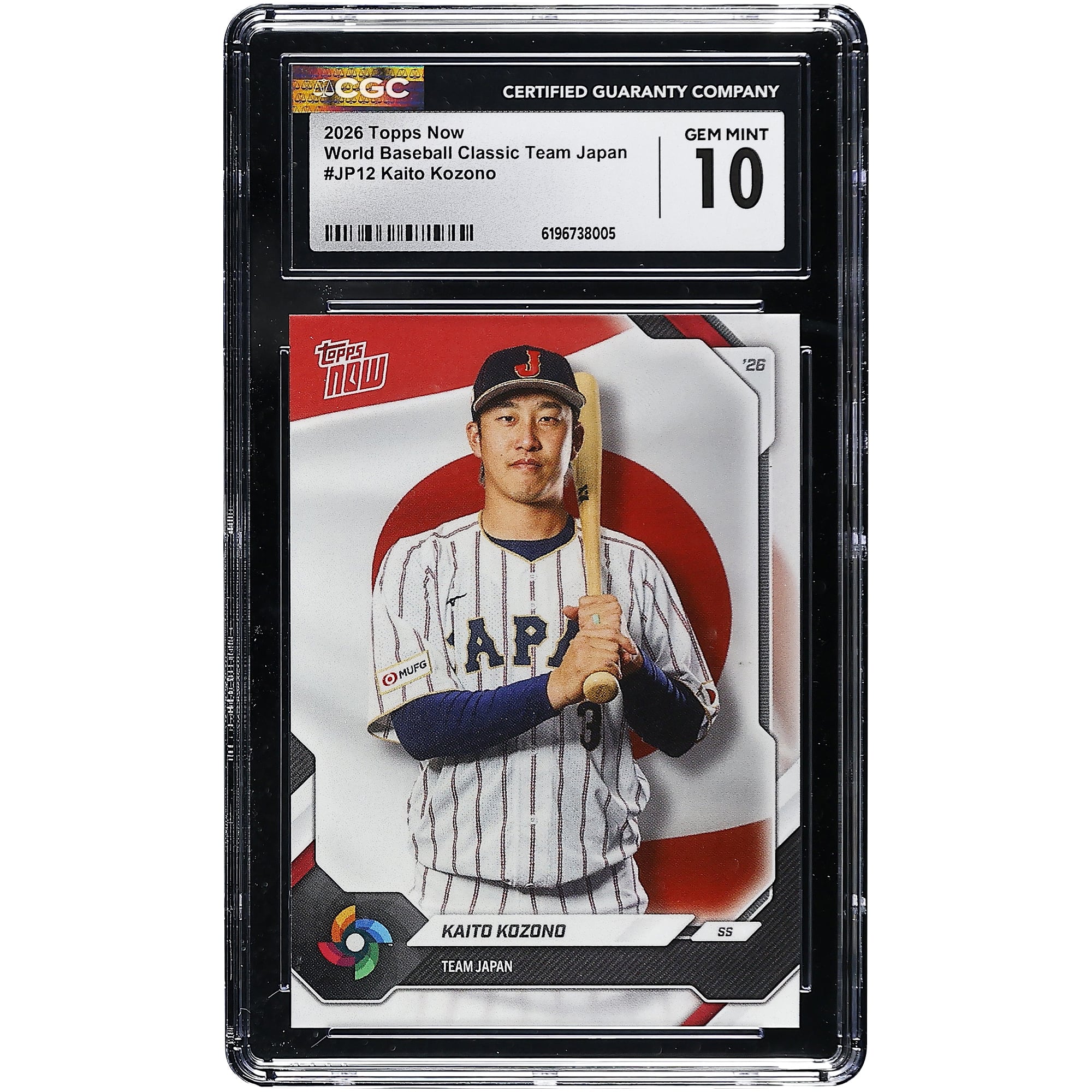 Kaito Kozono Japan Baseball 2026 Topps Now World Baseball Classic Team Japan #JP12 CGC Authenticated GEM MINT 10 Card