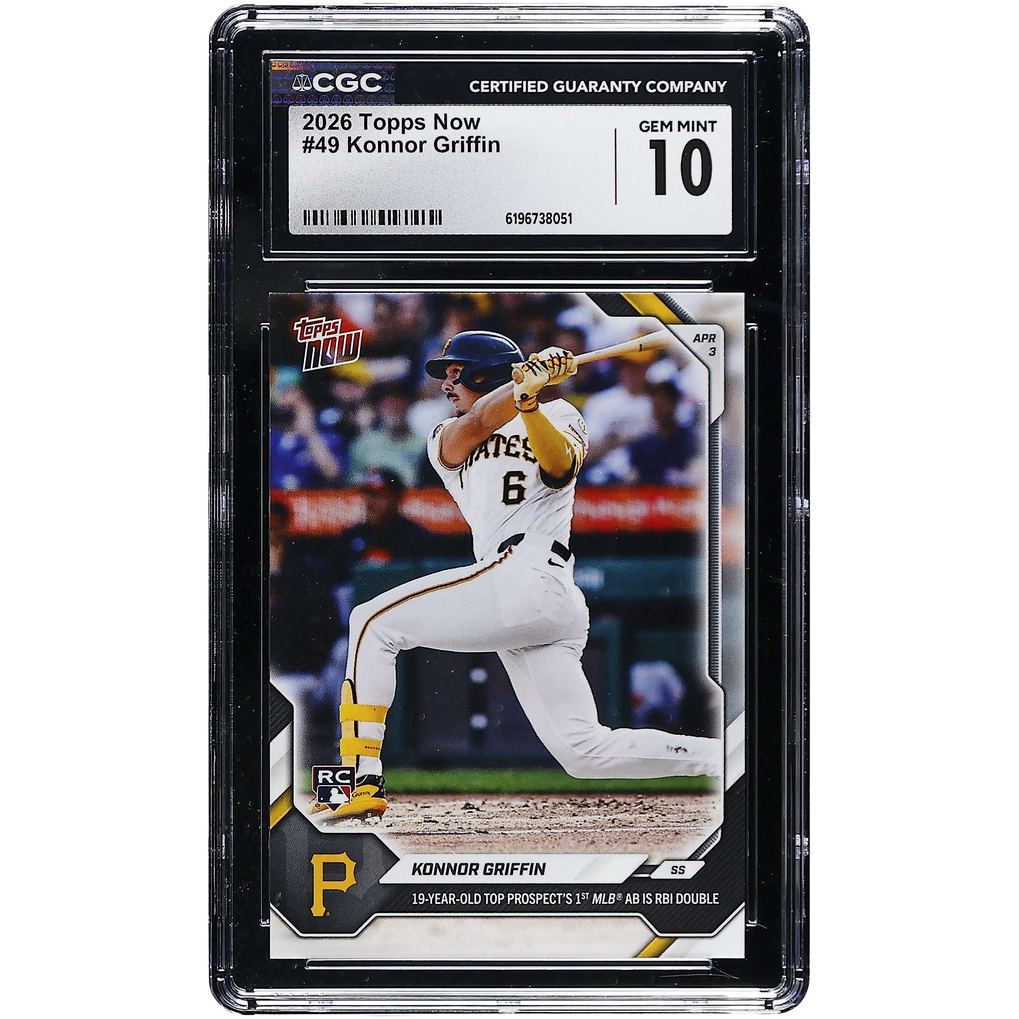 Konnor Griffin Pittsburgh Pirates 2026 Topps Now 19 Year-Old Top Prospect 1st MLB AB is RBI Double #49 CGC Authenticated GEM MINT 10 Rookie Card