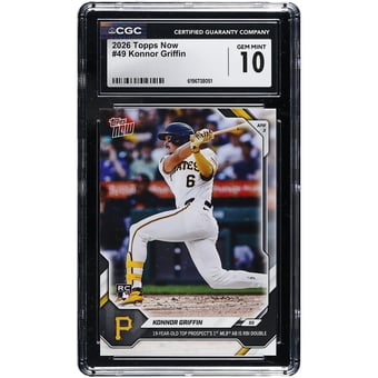Konnor Griffin Pittsburgh Pirates 2026 Topps Now 19 Year-Old Top Prospect 1st MLB AB is RBI Double #49 CGC Authenticated GEM MINT 10 Rookie Card