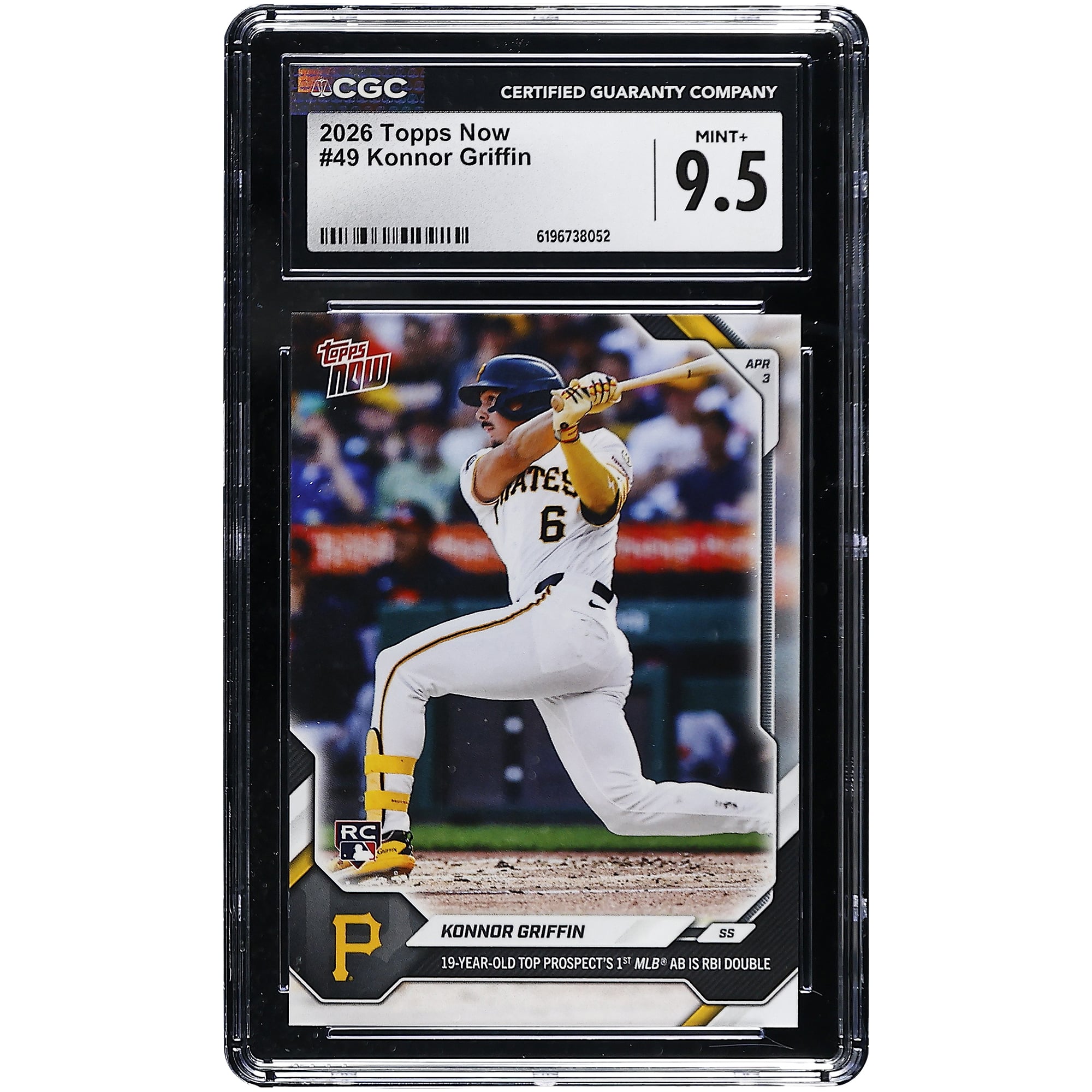 Konnor Griffin Pittsburgh Pirates 2026 Topps Now 19 Year-Old Top Prospect 1st MLB AB is RBI Double #49 CGC Authenticated MINT+ 9.5 Rookie Card