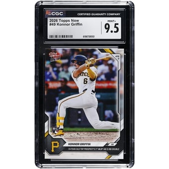 Konnor Griffin Pittsburgh Pirates 2026 Topps Now 19 Year-Old Top Prospect 1st MLB AB is RBI Double #49 CGC Authenticated MINT+ 9.5 Rookie Card