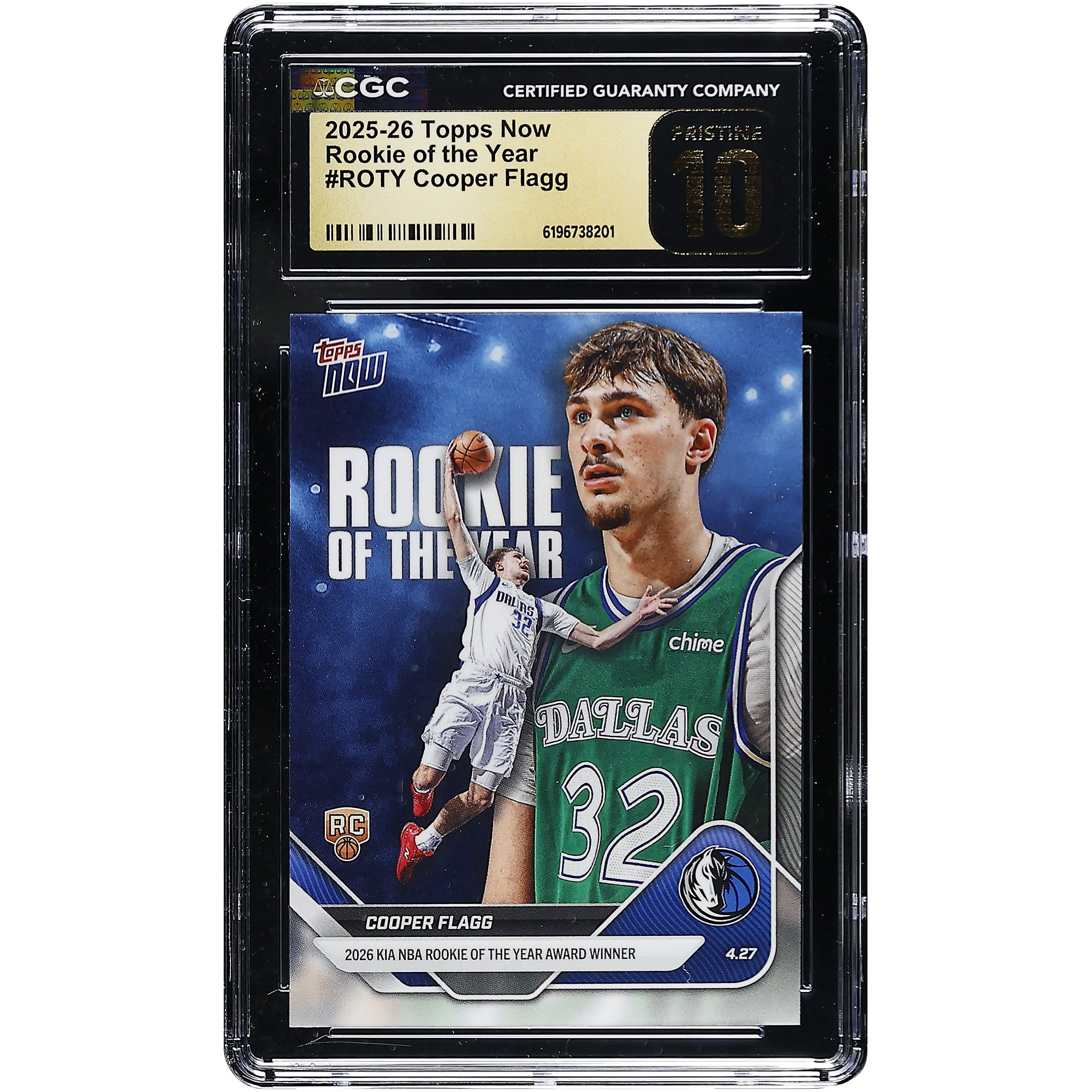 Cooper Flagg Dallas Mavericks 2025-26 Topps Now Rookie of the Year #ROTY CGC Authenticated PRISTINE 10 Rookie Card