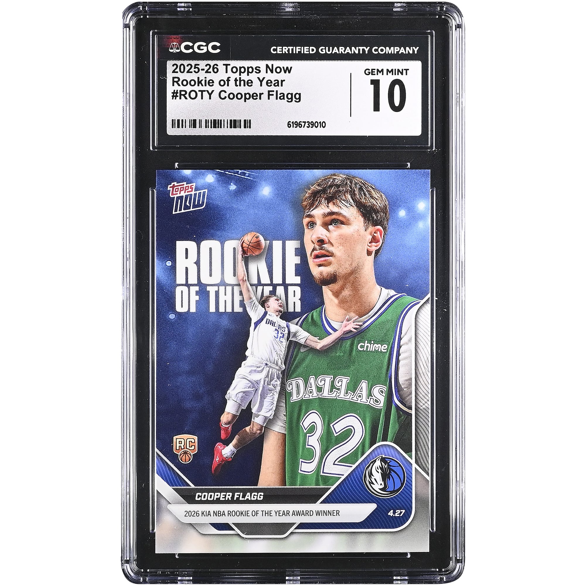 Cooper Flagg Dallas Mavericks 2025-26 Topps Now Rookie of the Year #ROTY CGC Authenticated GEM MINT 10 Rookie Card