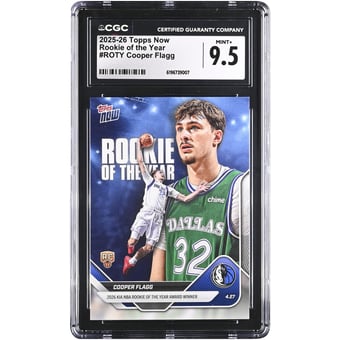 Cooper Flagg Dallas Mavericks 2025-26 Topps Now Rookie of the Year #ROTY CGC Authenticated MINT+ 9.5 Rookie Card