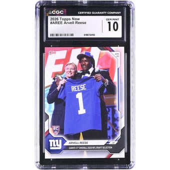 Arvell Reese New York Giants 2026 Topps Now Giants 5th Overall '26 NFL Draft Selection #AREE CGC Authenticated GEM MINT 10 Rookie Card