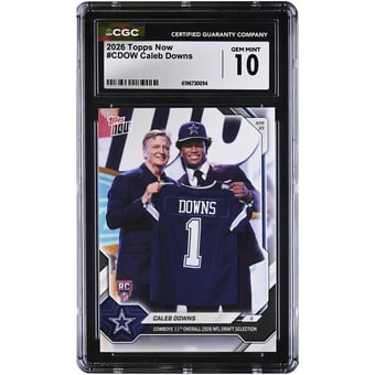 Caleb Downs Dallas Cowboys 2026 Topps Now Cowboys 11th Overall '26 NFL Draft Selection #CDOW CGC Authenticated GEM MINT 10 Rookie Card