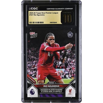 Rio Ngumoha Liverpool 2025-26 Topps Now Premier League Youngest Player to Score a League Goal at Anfield #167 CGC Authenticated PRISTINE 10 Rookie Card