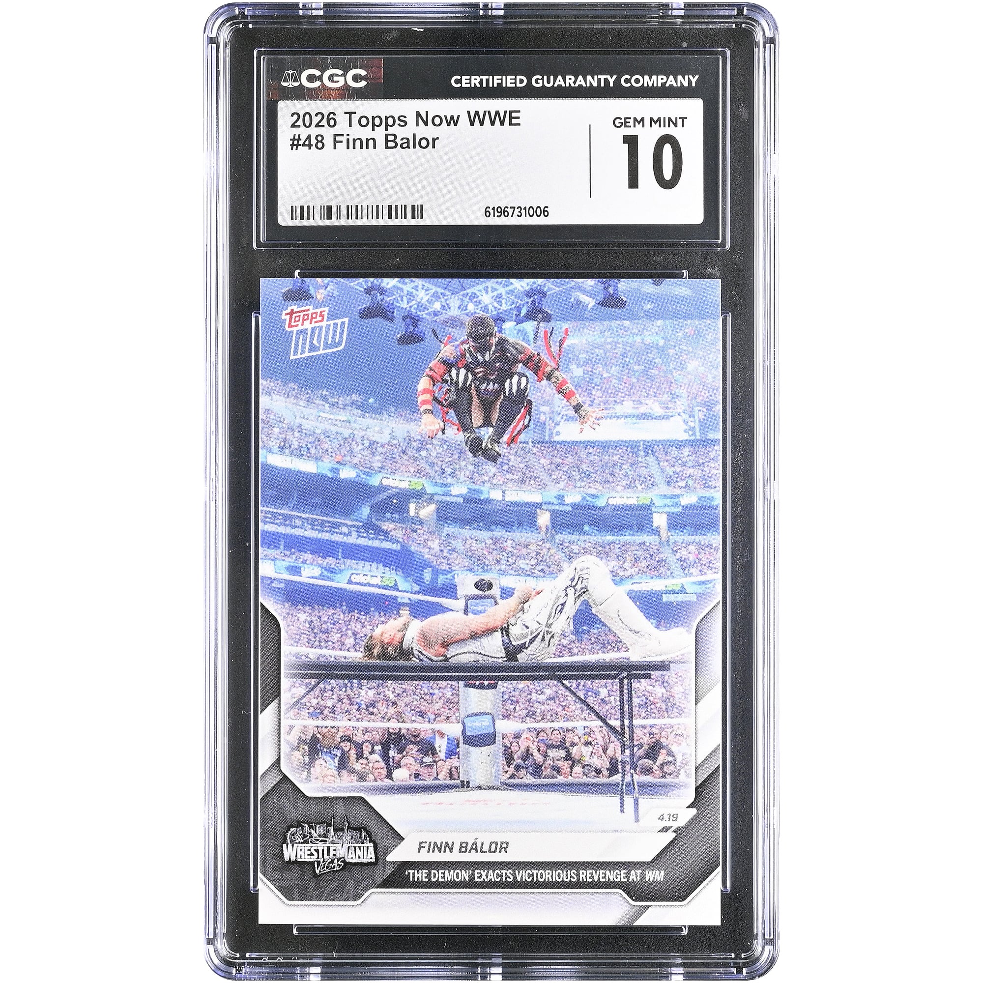 Finn Bálor WWE 2026 Topps Now WWE The Demon' Exacts Victorious Revenge at WM #48 CGC Authenticated GEM MINT 10 Card