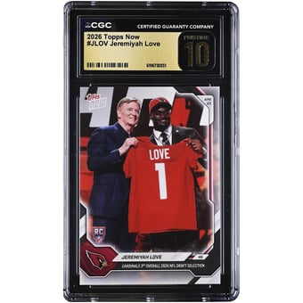 Jeremiyah Love Arizona Cardinals 2026 Topps Now Cardinals 3rd Overall '26 NFL Draft Selection #JLOV CGC Authenticated PRISTINE 10 Rookie Card