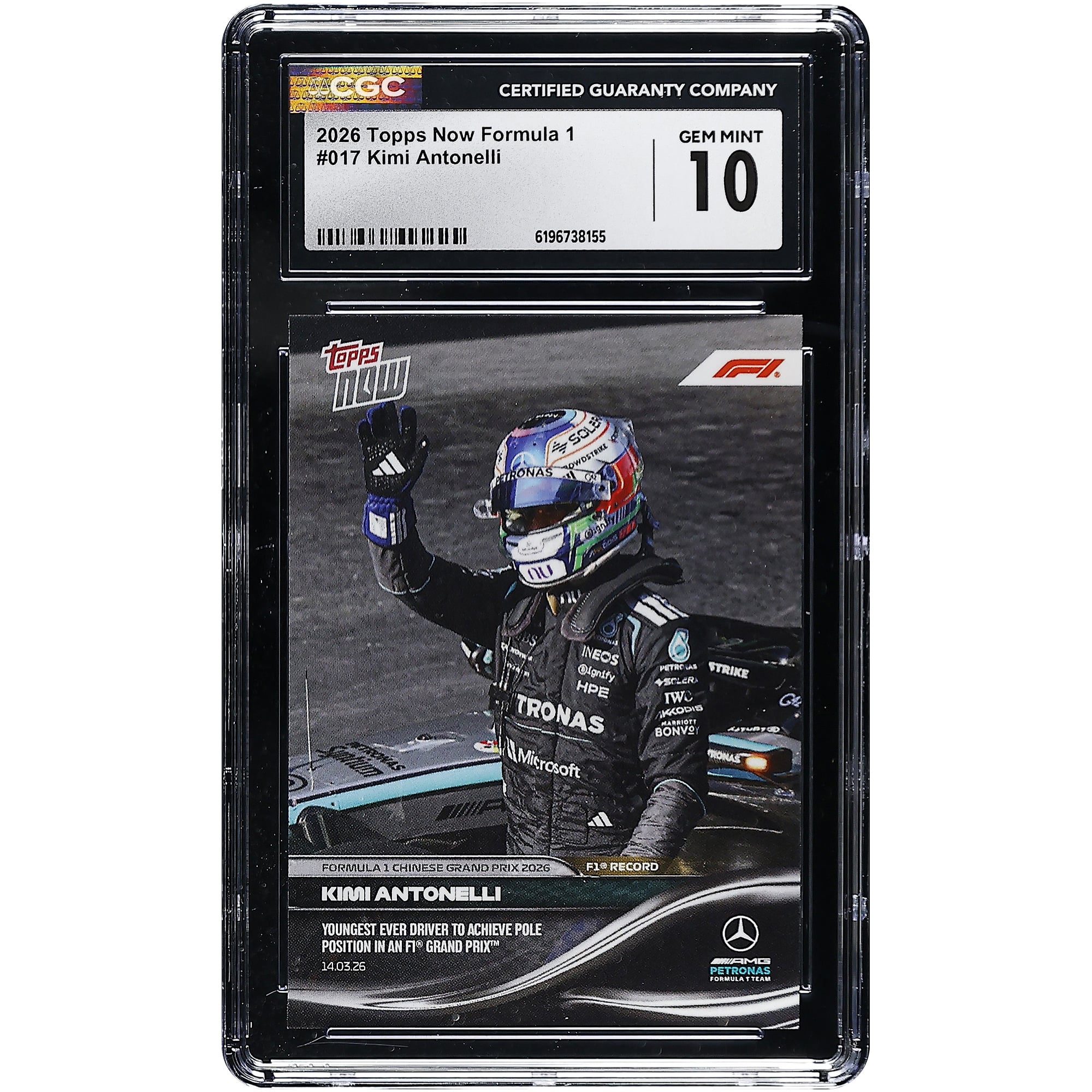 Kimi Antonelli Mercedes-AMG Petronas F1 Team 2026 Topps Now Formula 1 Youngest Ever Driver to Achieve Pole Position in an F1 Grand Prix #17 CGC Authenticated GEM MINT 10 Card