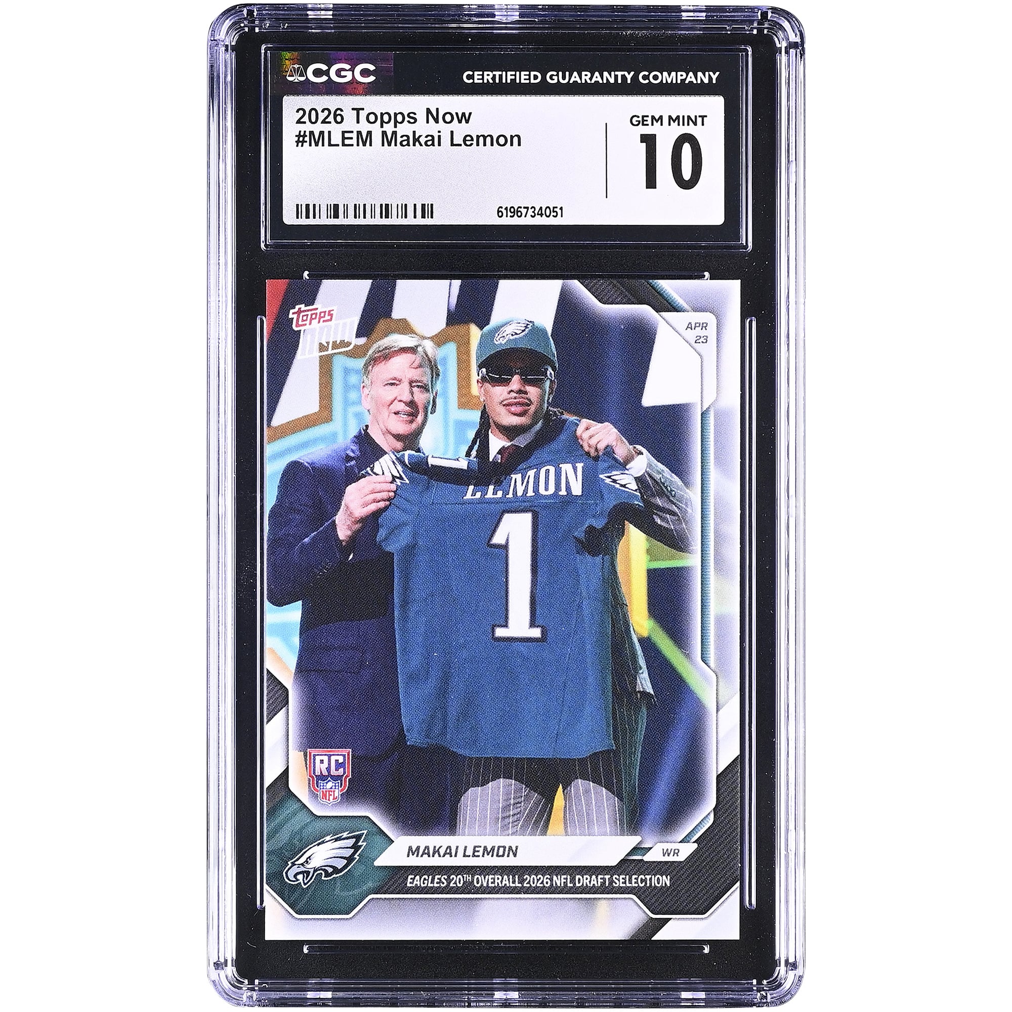 Makai Lemon Philadelphia Eagles 2026 Topps Now Eagles 20th Overall '26 NFL Draft Selection #MLEM CGC Authenticated GEM MINT 10 Rookie Card