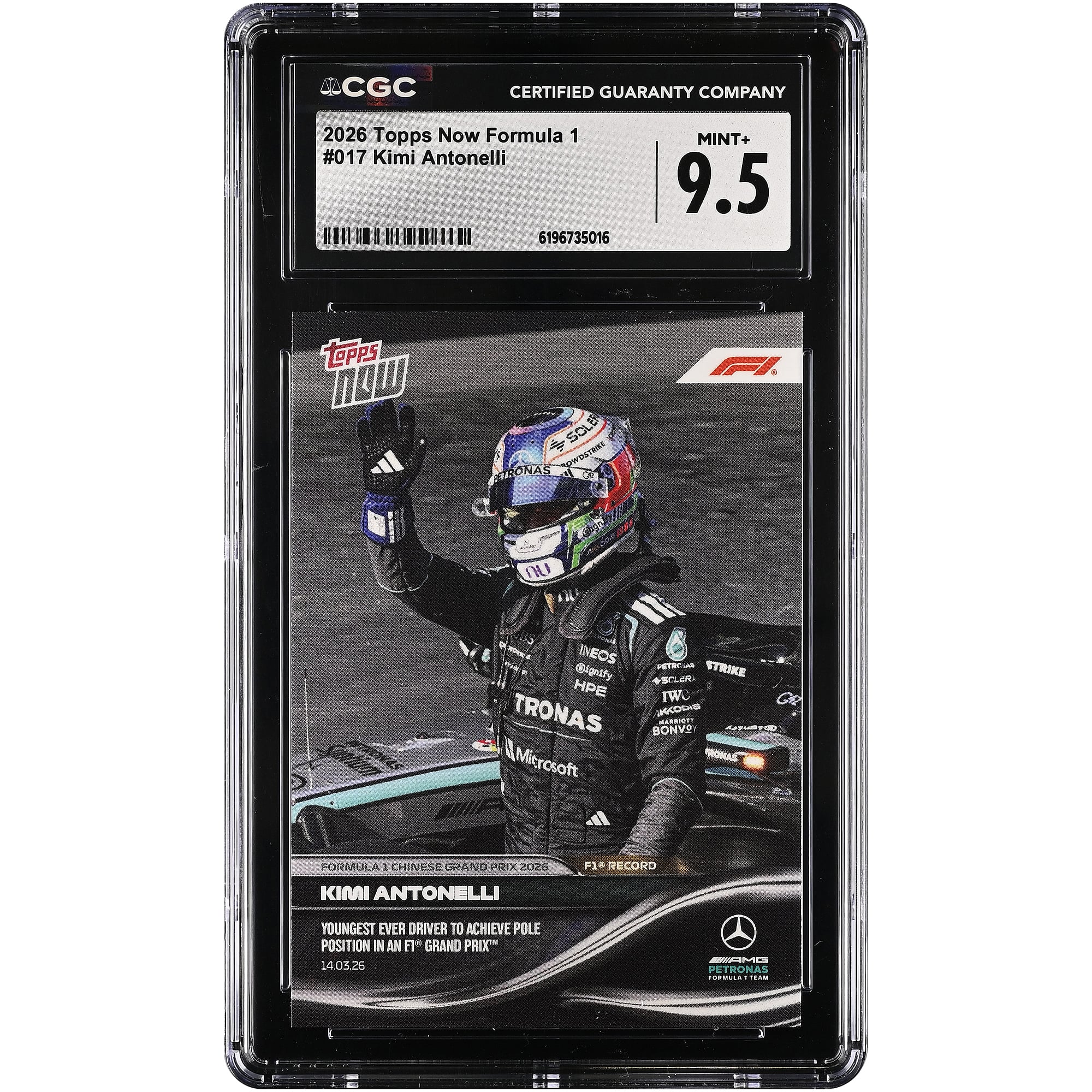 Kimi Antonelli Mercedes-AMG Petronas F1 Team 2026 Topps Now Formula 1 Youngest Ever Driver to Achieve Pole Position in an F1 Grand Prix #17 CGC Authenticated MINT+ 9.5 Card