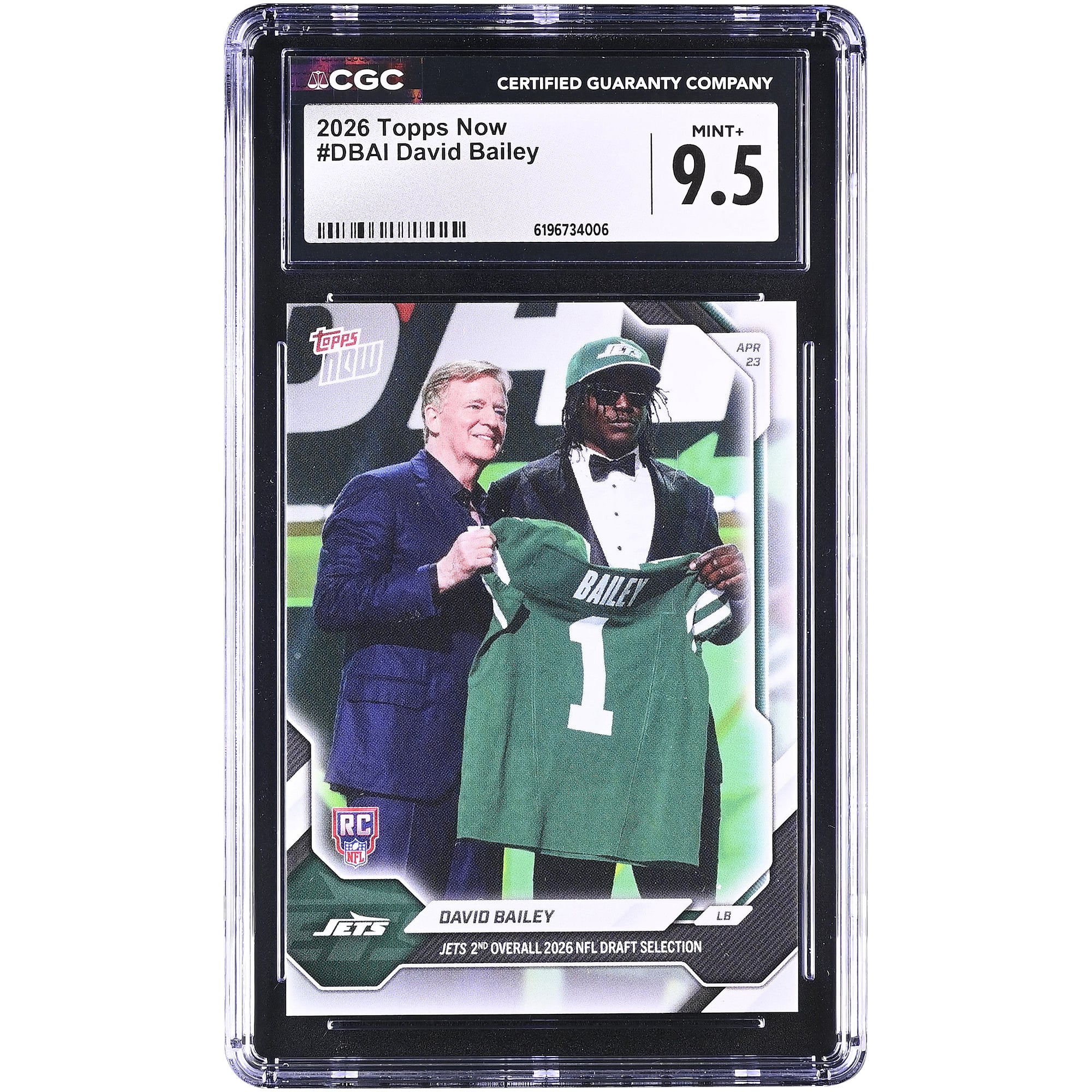 David Bailey New York Jets 2026 Topps Now Jets 2nd Overall '26 NFL Draft Selection #DBAI CGC Authenticated MINT+ 9.5 Rookie Card