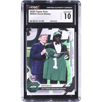 David Bailey New York Jets 2026 Topps Now Jets 2nd Overall '26 NFL Draft Selection #DBAI CGC Authenticated GEM MINT 10 Rookie Card