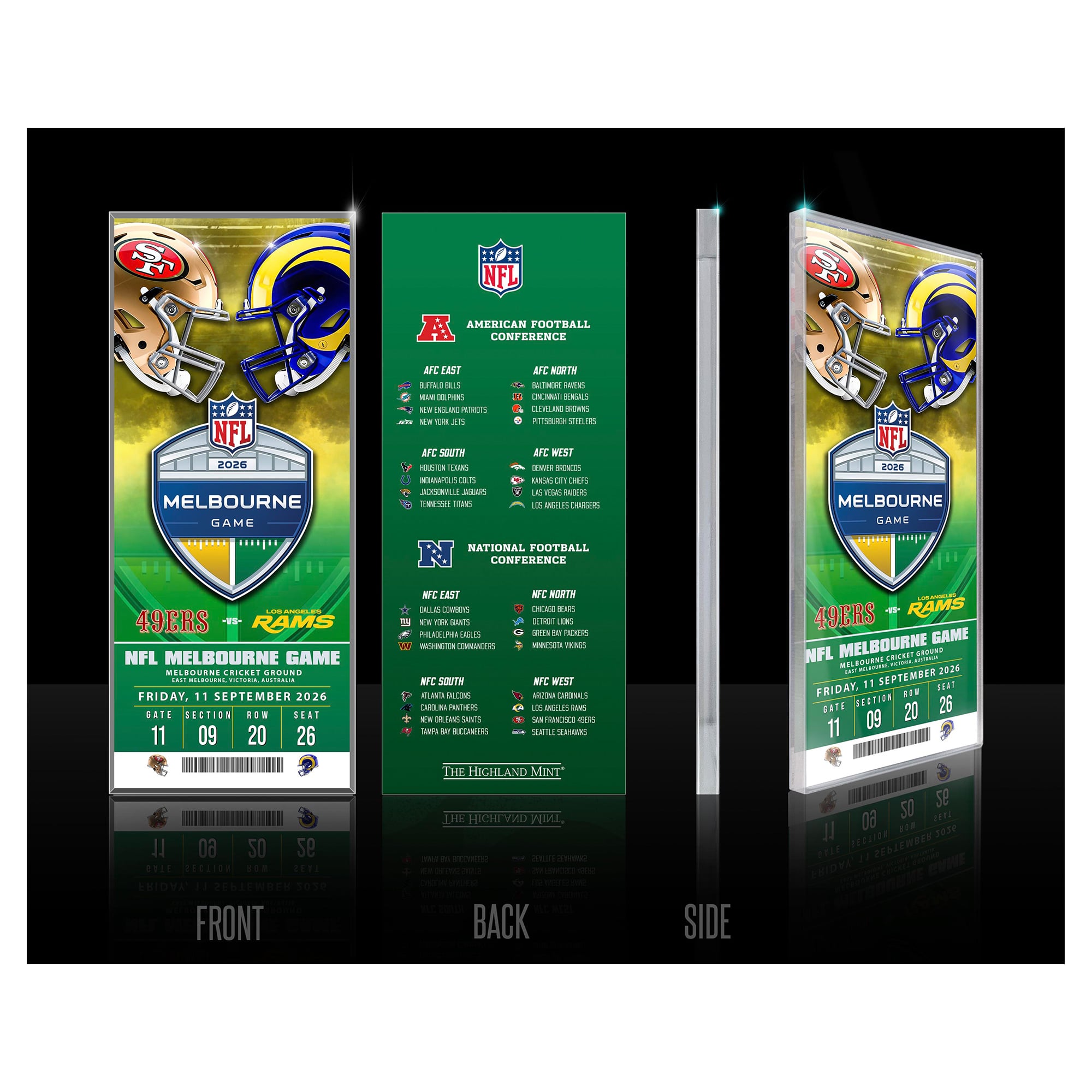 Highland Mint San Francisco 49ers vs. Los Angeles Rams Melbourne 2026 International Games Week Acrylic Ticket