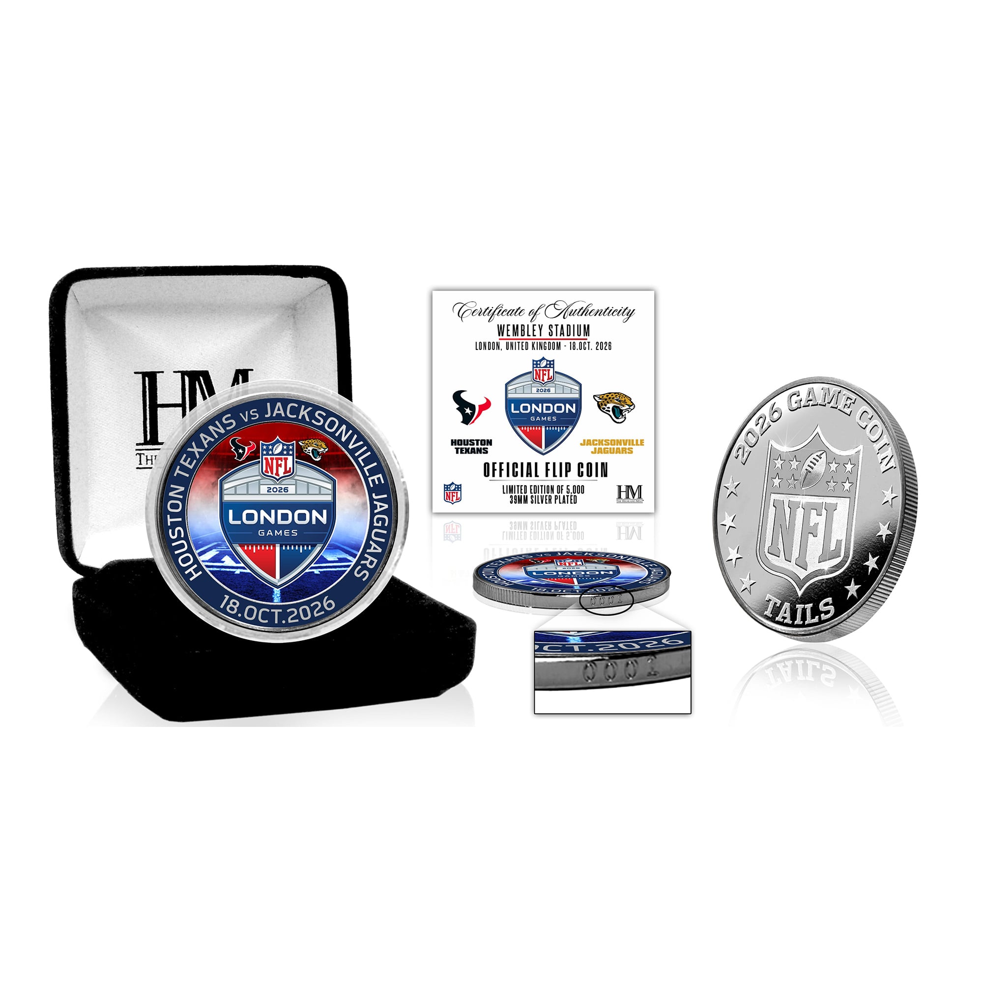 Highland Mint Houston Texans vs. Jacksonville Jaguars London Limited-Edition 2026 International Games Color Silver-Plated Game Flip Coin