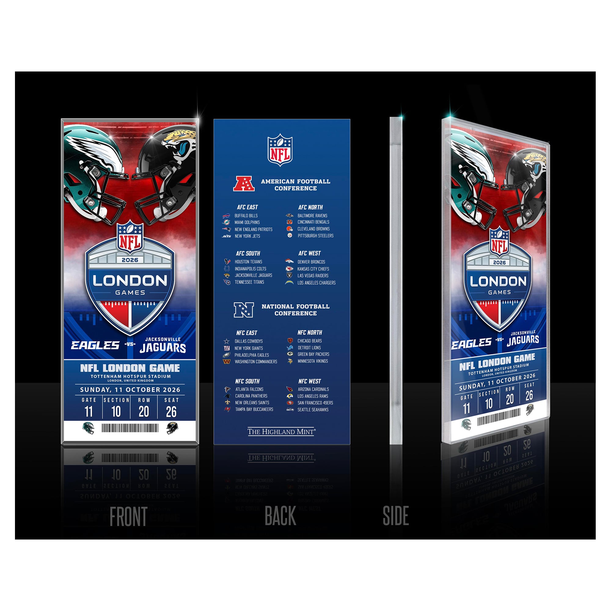 Highland Mint Philadelphia Eagles vs. Jacksonville Jaguars London 2026 International Games Week Acrylic Ticket