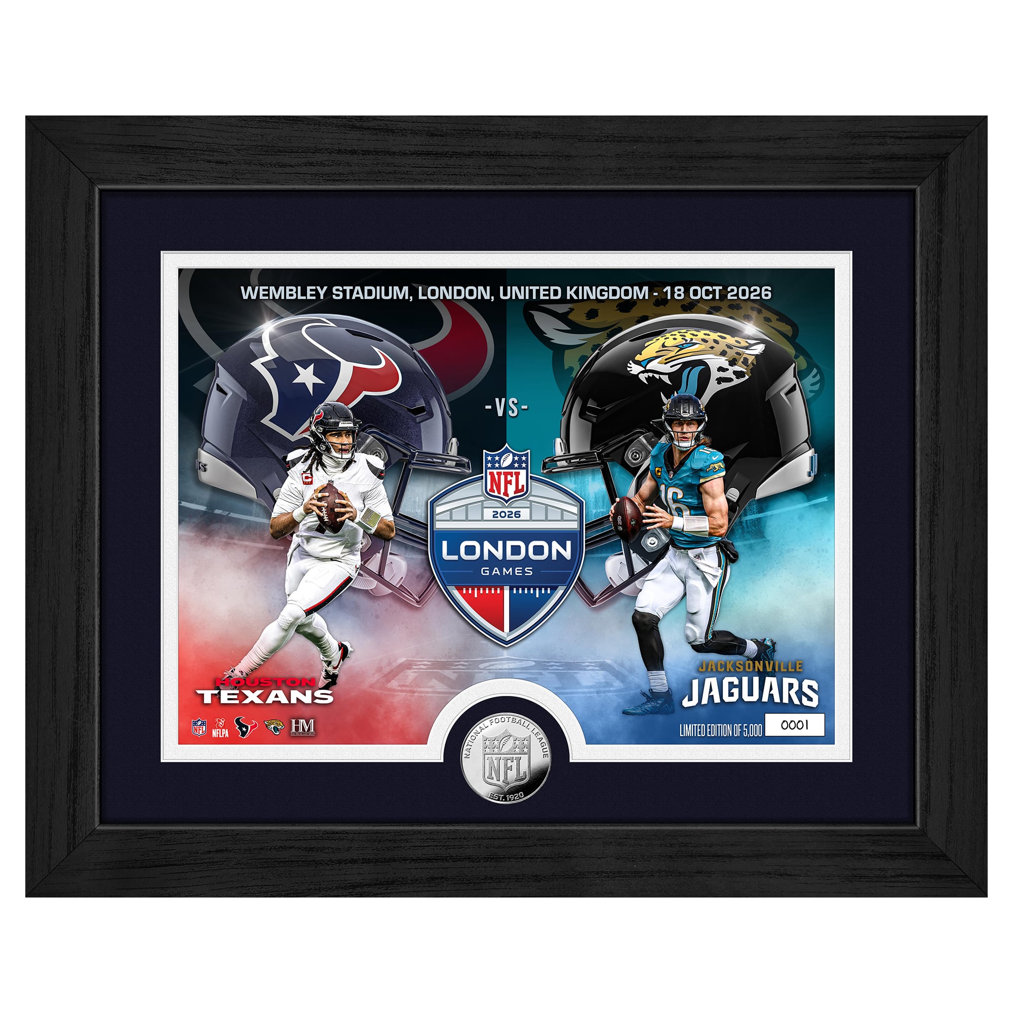 Highland Mint Trevor Lawrence & C.J. Stroud Houston Texans vs. Jacksonville Jaguars London 2026 International Games Week 13" x 16" Silver Coin Photo Mint