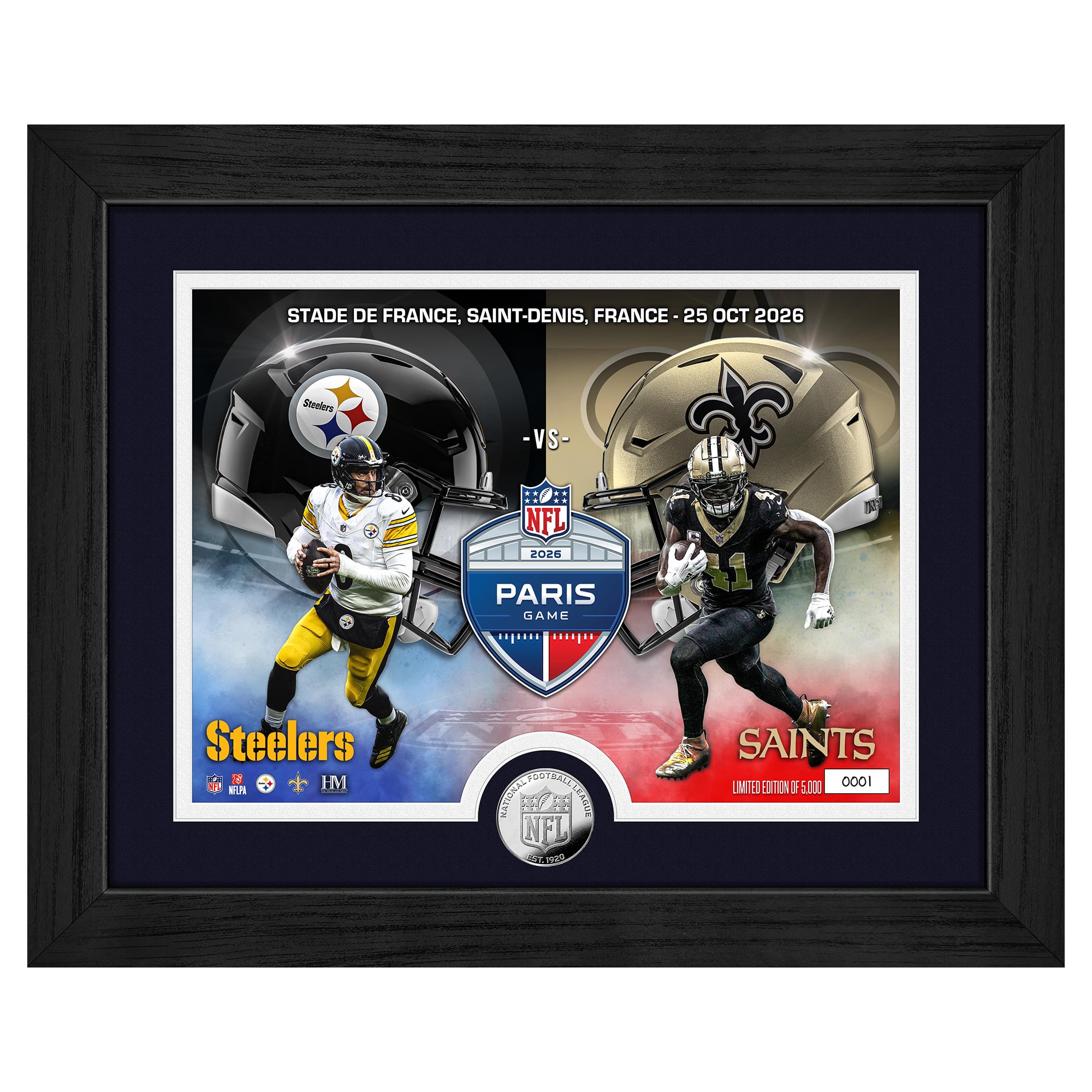 Highland Mint Aaron Rodgers & Alvin Kamara Pittsburgh Steelers vs. New Orleans Saints Paris 2026 International Games Week 13" x 16" Silver Coin Photo Mint