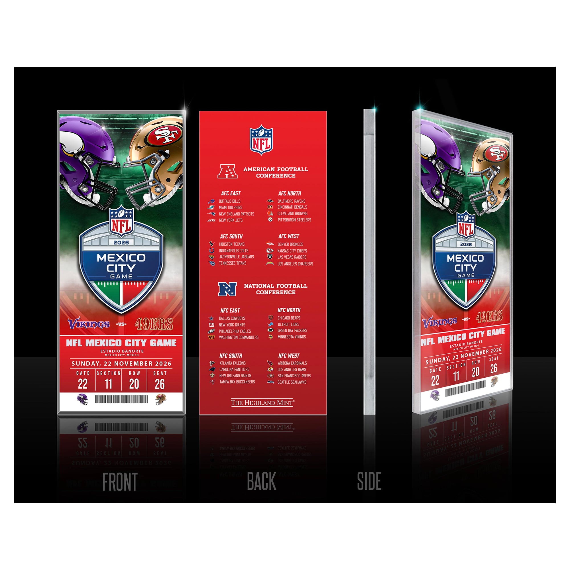 Highland Mint Minnesota Vikings vs. San Francisco 49ers Mexico 2026 International Games Week Acrylic Ticket