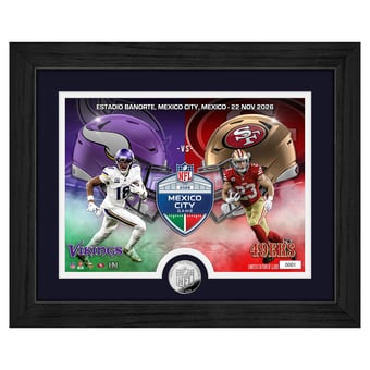 Highland Mint Justin Jefferson & Christian McCaffrey Minnesota Vikings vs. San Francisco 49ers Mexico 2026 International Games Week 13" x 16" Silver Coin Photo Mint