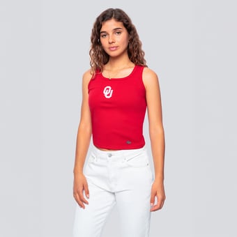 Women's Hype and Vice  Crimson Oklahoma Sooners Primary Logo Ribbed Tank Top