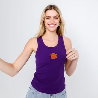 Women's Hype and Vice  Purple Clemson Tigers Primary Logo Ribbed Tank Top