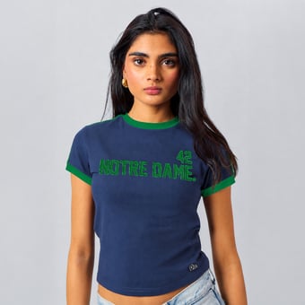 Women's Hype and Vice  Navy Notre Dame Fighting Irish Cropped Goalie Baby T-Shirt