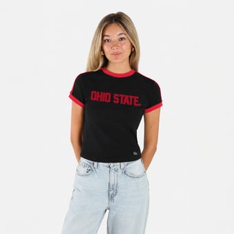 Women's Hype and Vice  Black Ohio State Buckeyes Cropped Goalie Baby T-Shirt