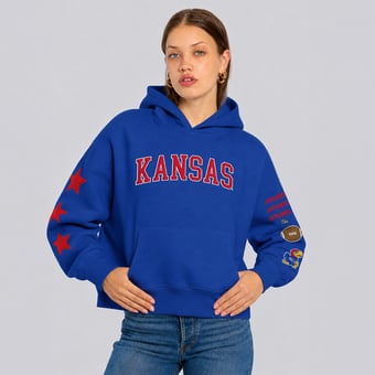 Women's Hype and Vice  Royal Kansas Jayhawks Cropped Spirit Hoodie