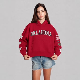 Women's Hype and Vice  Crimson Oklahoma Sooners Cropped Spirit Hoodie