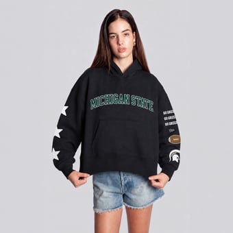 Women's Hype and Vice  Black Michigan State Spartans Cropped Spirit Hoodie