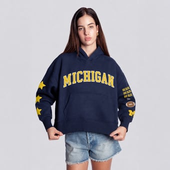 Women's Hype and Vice  Navy Michigan Wolverines Cropped Spirit Hoodie