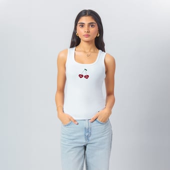 Women's Hype and Vice  White Alabama Crimson Tide Cropped Cherry Ribbed Tank Top