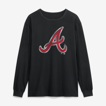 Men's Black Atlanta Braves  Metallic Mascot Long Sleeve T-Shirt