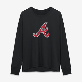 Women's Black Atlanta Braves Metallic Mascot Long Sleeve T-Shirt