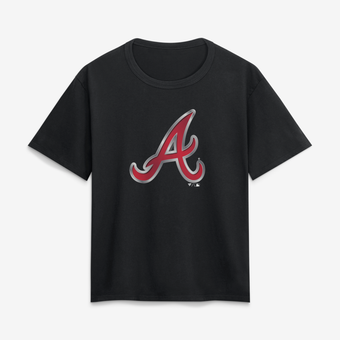 Women's Black Atlanta Braves Metallic Mascot T-Shirt