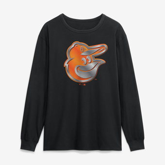 Men's Black Baltimore Orioles  Metallic Mascot Long Sleeve T-Shirt
