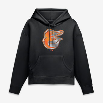 Women's Black Baltimore Orioles Metallic Mascot Hoodie