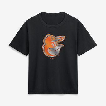 Women's Black Baltimore Orioles Metallic Mascot T-Shirt