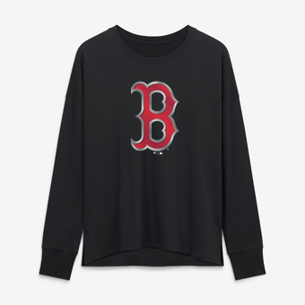 Women's Black Boston Red Sox Metallic Mascot Long Sleeve T-Shirt