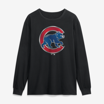 Men's Black Chicago Cubs  Metallic Mascot Long Sleeve T-Shirt