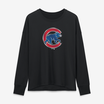 Women's Black Chicago Cubs Metallic Mascot Long Sleeve T-Shirt