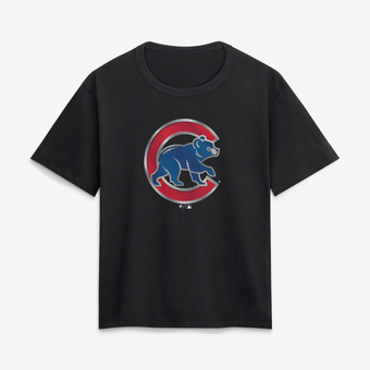 Women's Black Chicago Cubs Metallic Mascot T-Shirt