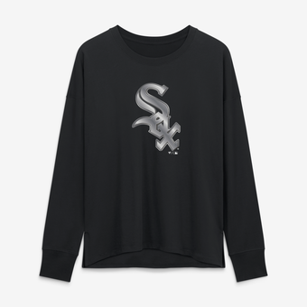 Women's Black Chicago White Sox Metallic Mascot Long Sleeve T-Shirt