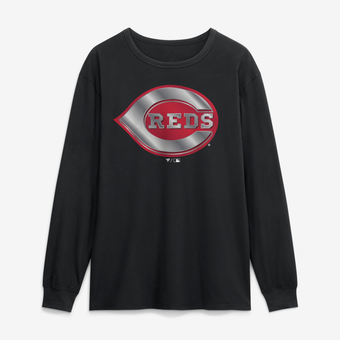 Men's Black Cincinnati Reds  Metallic Mascot Long Sleeve T-Shirt
