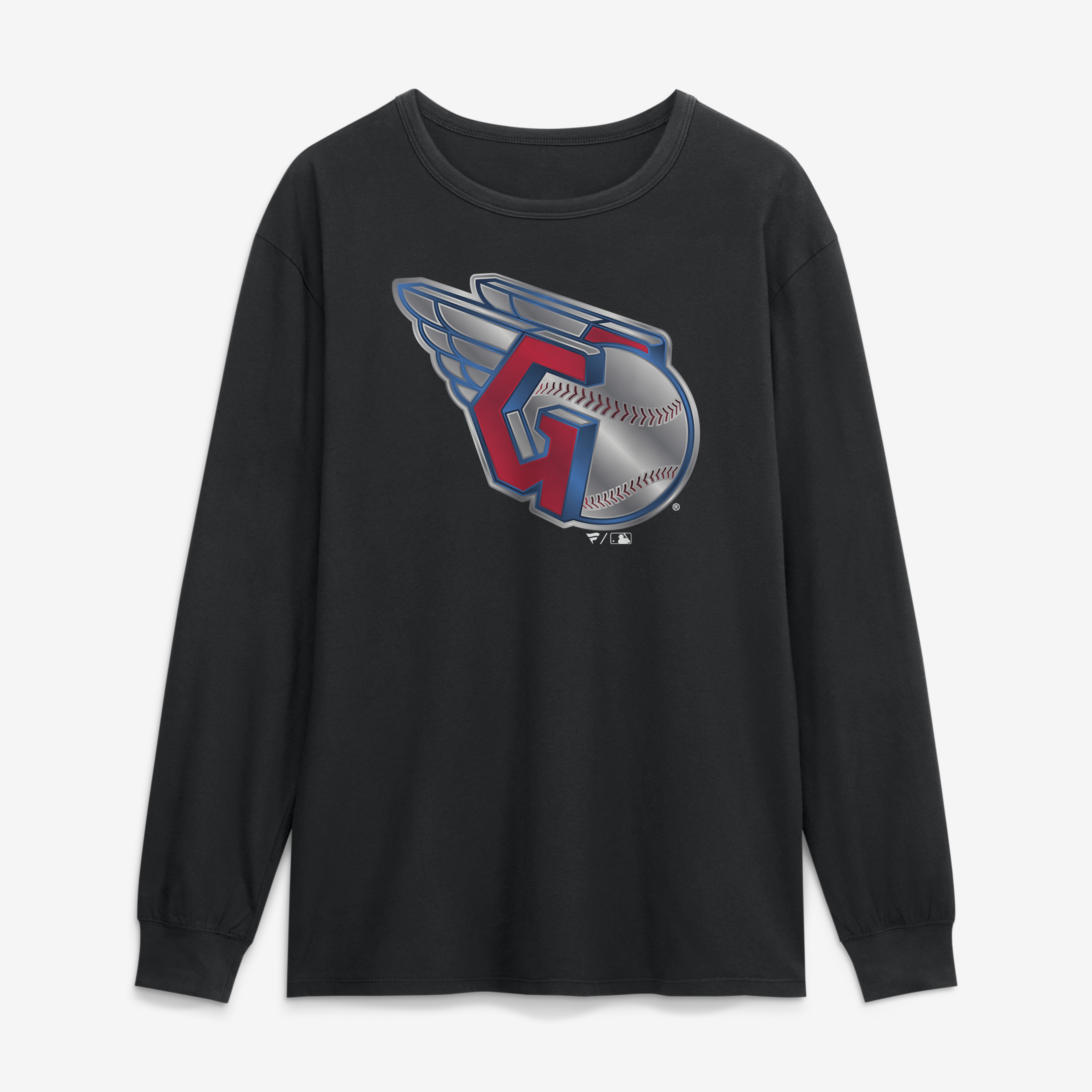 Men’s Black Cleveland Guardians Metallic Mascot Long Sleeve T-Shirt