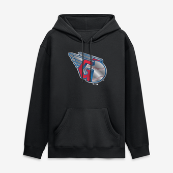 Men's Black Cleveland Guardians  Metallic Mascot Hoodie